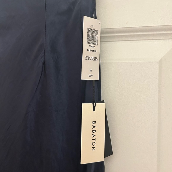 Aritzia Babaton Satin Slip Midi Skirt Navy - Picture 4 of 5